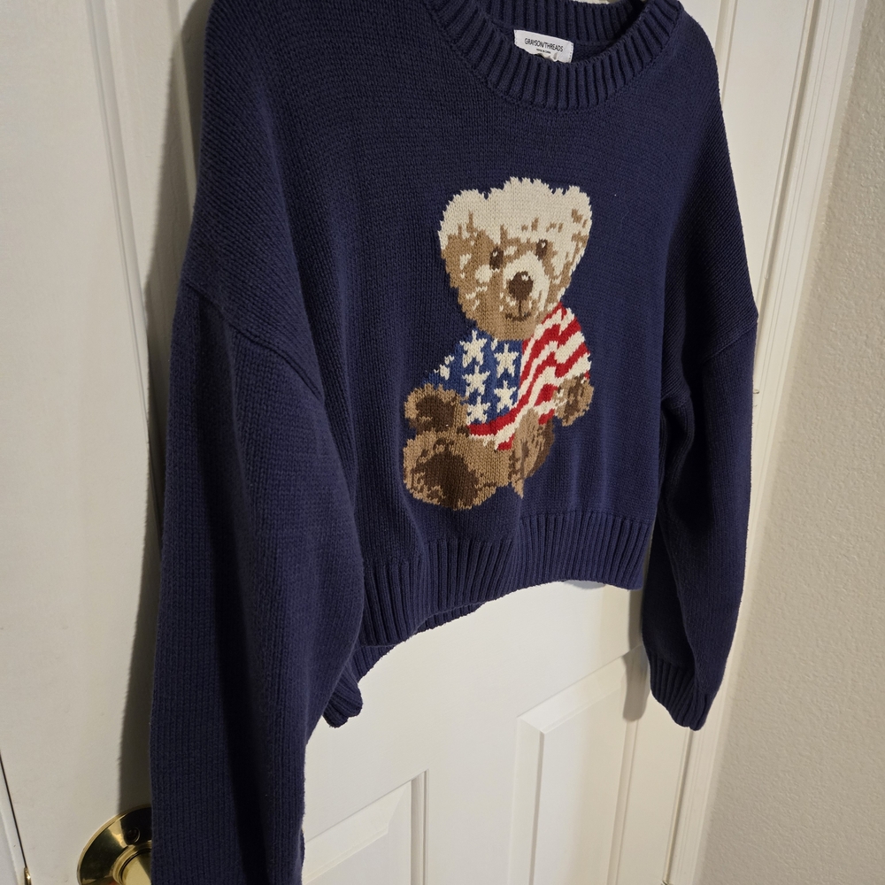 Grayson Threads Navy Sweater with Bear Design